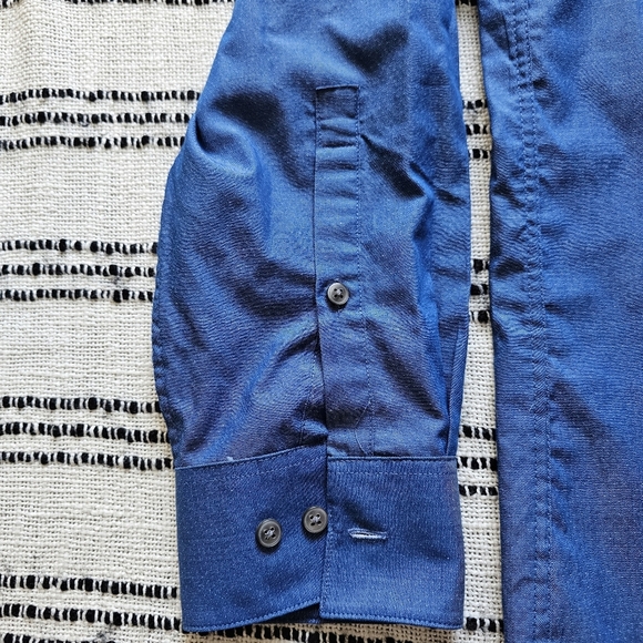 Calvin Klein Men's Blue Button Up Slim Fit Mini Dot Pattern - Picture 8 of 13